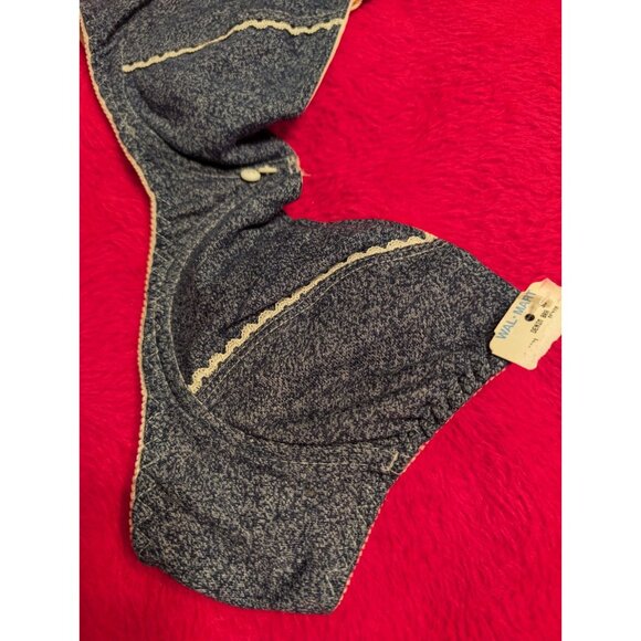 Vintage LCA Denim Bra 36B Style 717164 Blue Cotton Lace Trim Decorative Buttons - Picture 3 of 8